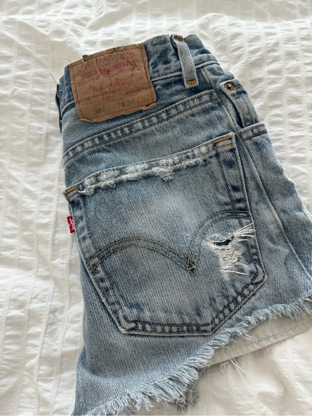 Levi's Light Blue Distressed Relaxed Fit Denim Shorts